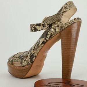 Coach Tamara Snakeskin Embossed Platform Sandals Brown Tan Caged Heel Size 6.5